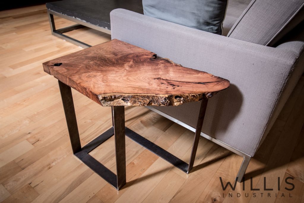 Willis Industrial Furniture | Rustic, Modern Furniture | Slab Mesquite Table with Steel Legs