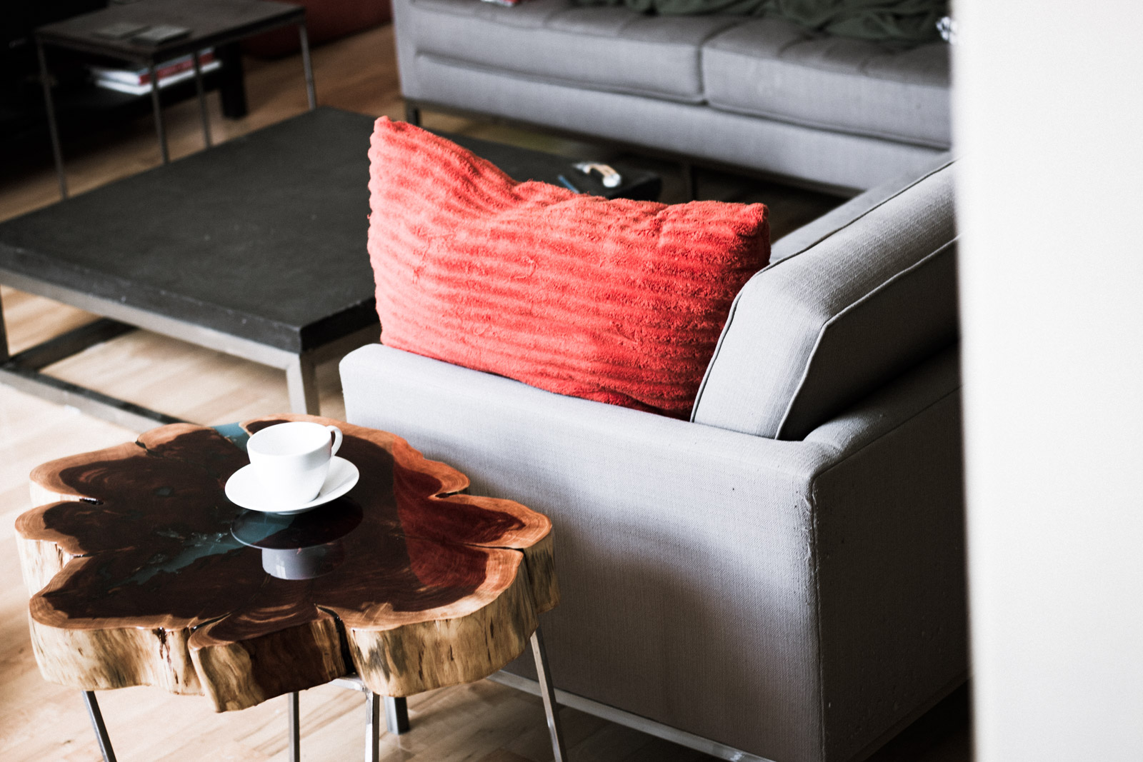 Willis Industrial Furniture | Rustic, Modern Furniture | Cedar Round with Epoxy Filling