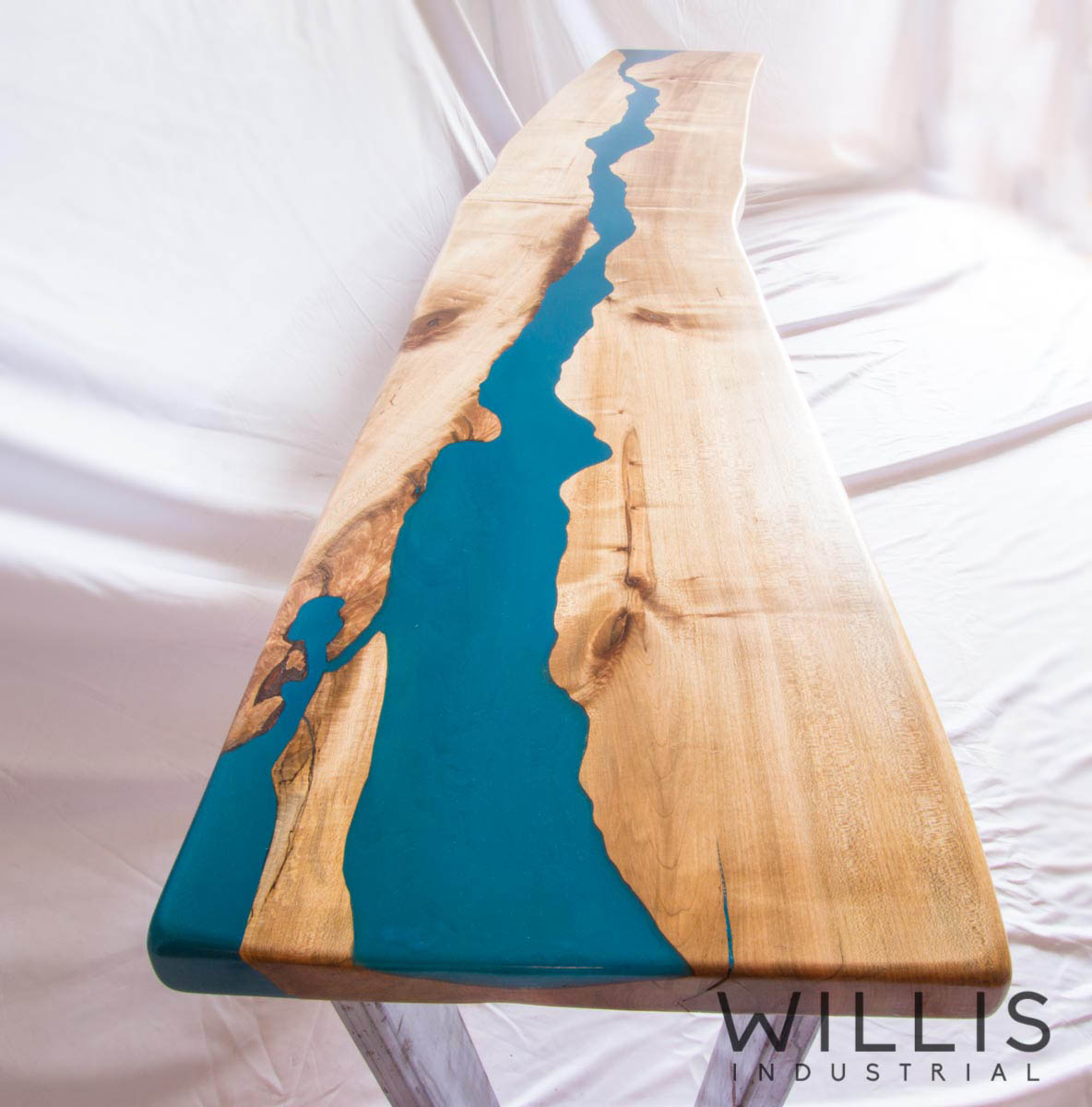 Willis Industrial Furniture | Rustic, Modern Furniture | SE_00001 Bench - blue top epoxy with legs