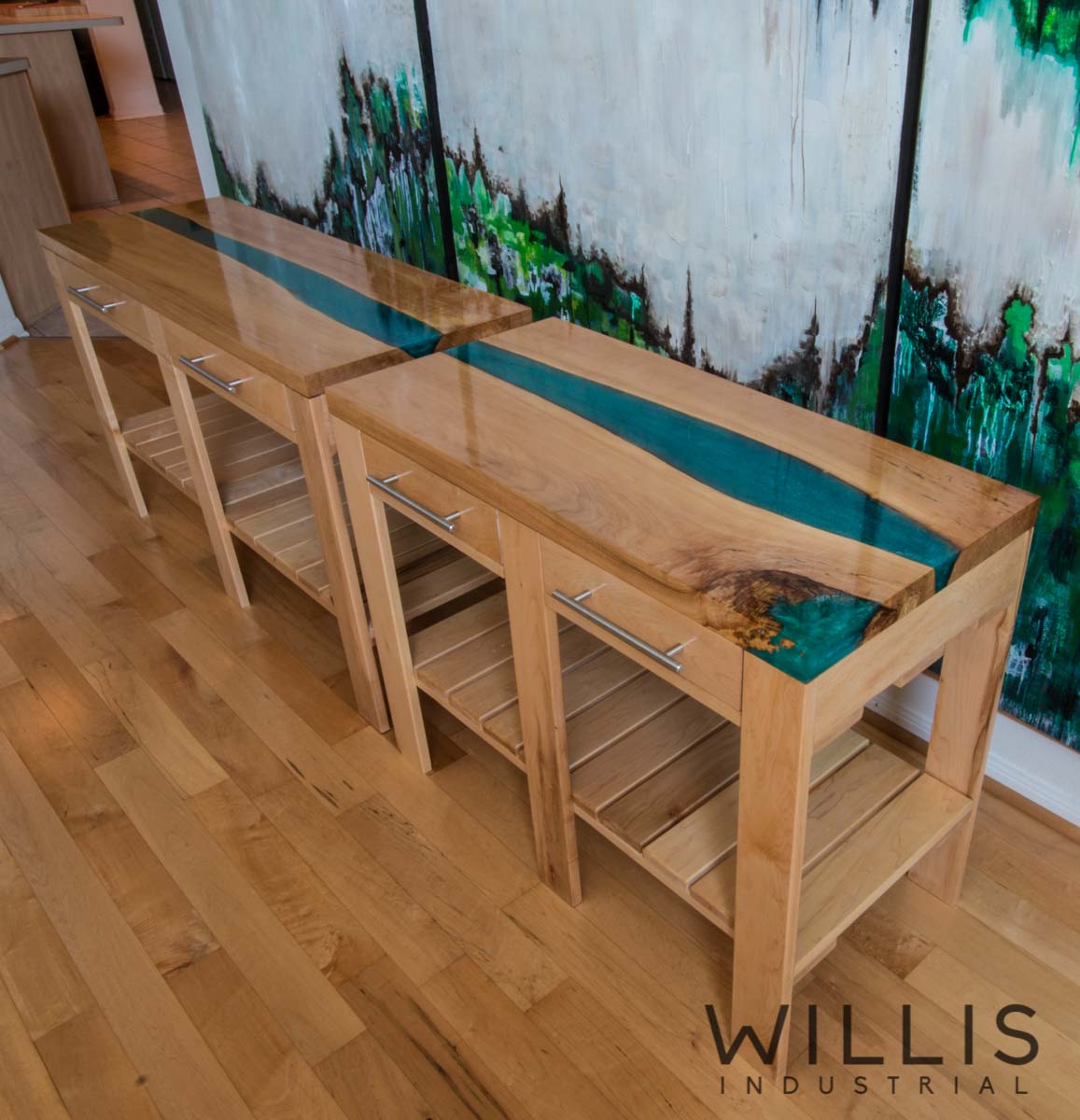 Willis Industrial Furniture | Rustic, Modern Furniture | Maple Framed Cabinet with Maple Slab Top