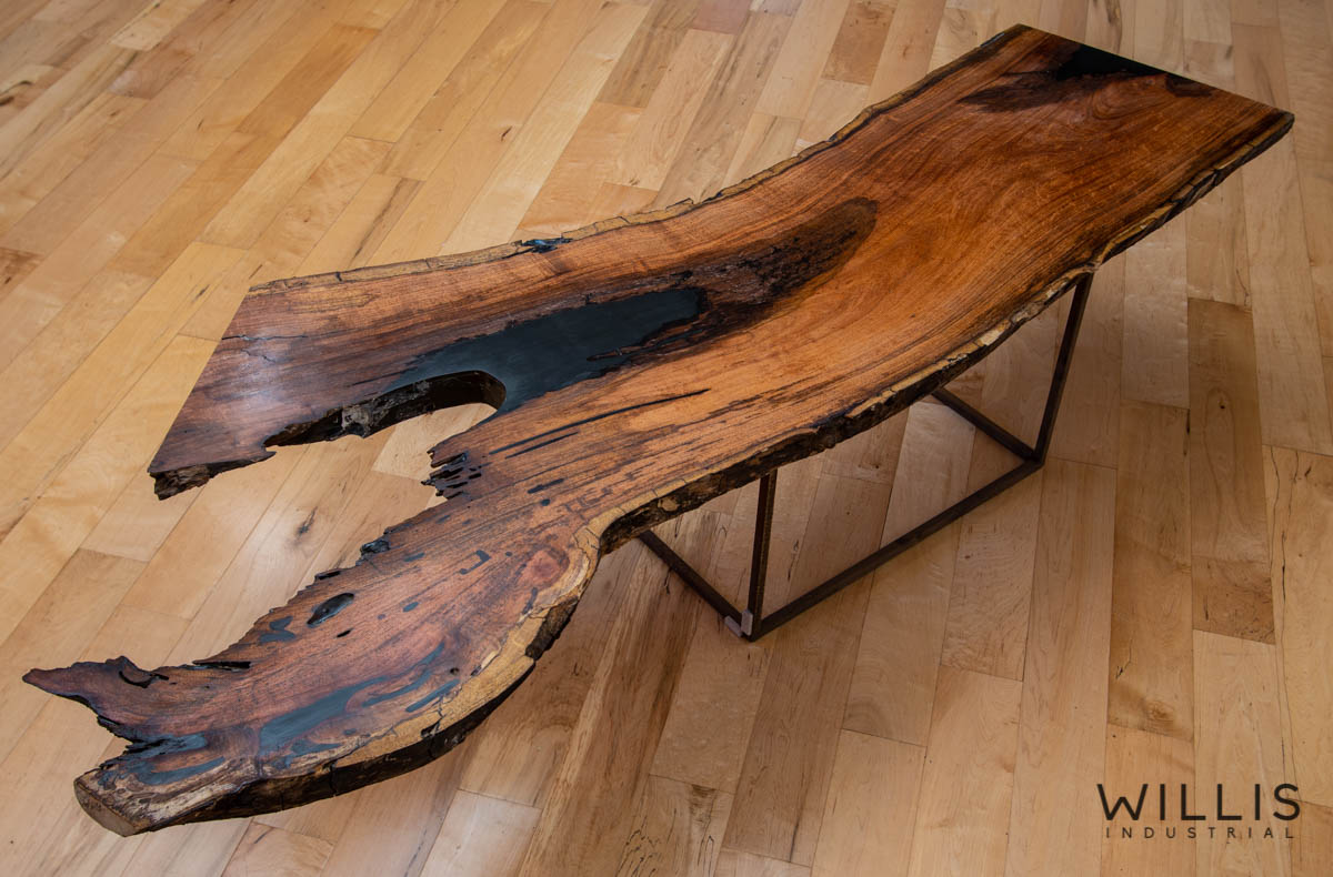 Willis Industrial Furniture | Rustic, Modern Furniture | Mesquite Slab Coffee Table with Black Epoxy